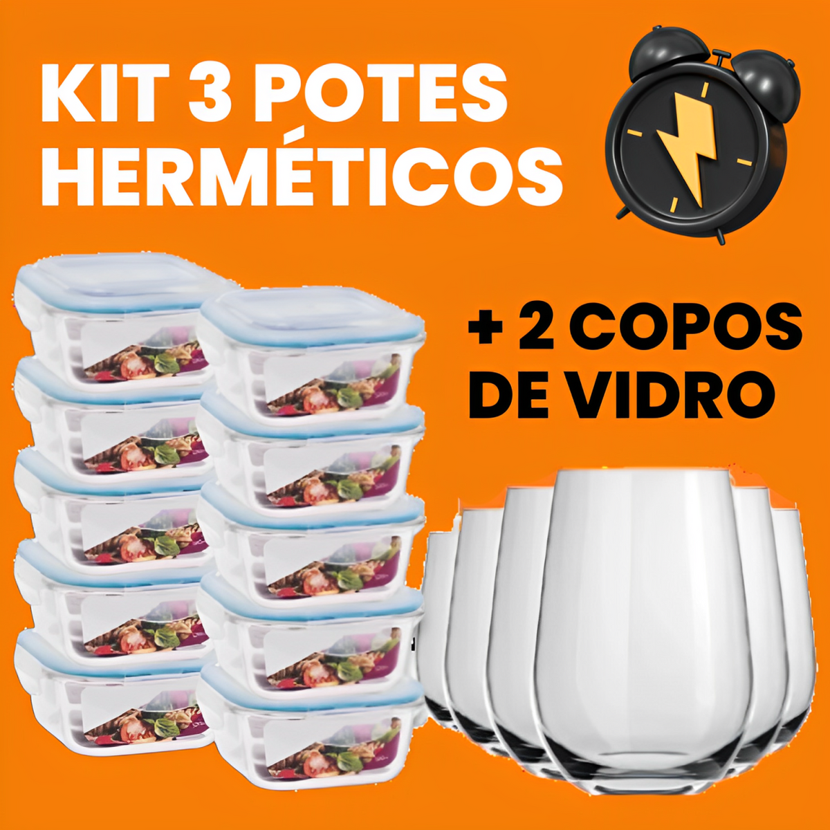 Combo Especial +3 Potes Herméticos +2 Copos Aruba