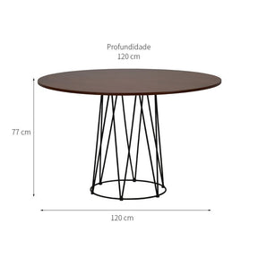 Mesa de Jantar Redonda Linhas Amêndoa e Preta 120 cm