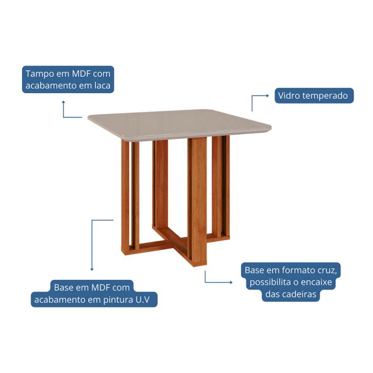 Mesa de Jantar Quadrada com Tampo de Vidro Flora Cinamomo e Off White 95 cm